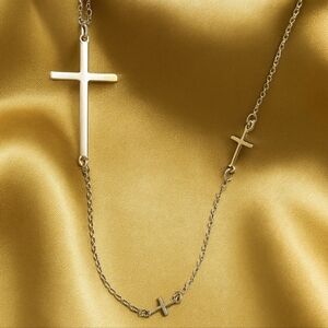 Urban Outfitters Silver tone Triple Cross Charm Long Necklace - Women's Jewelry